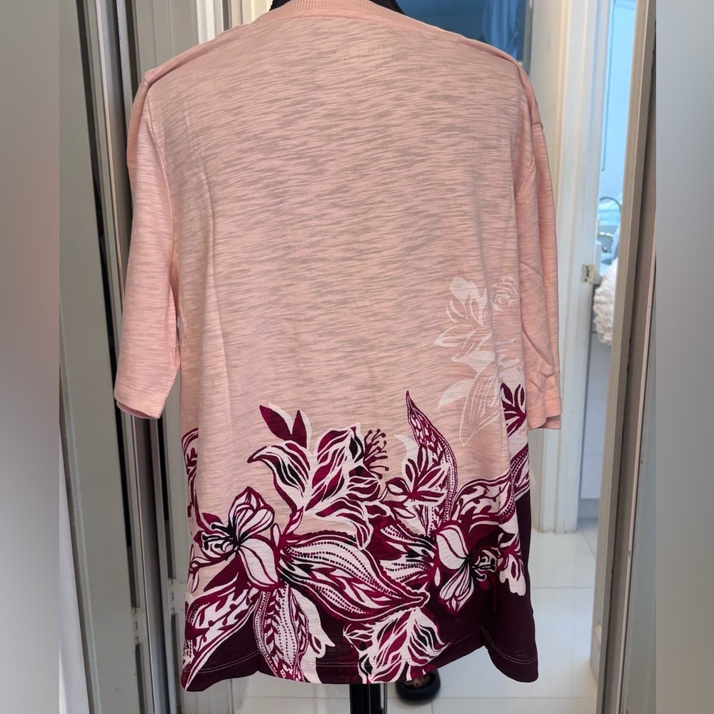 C Chico's Floral Pink Short Sleeve Sub Tee with Crew Neck size Large/12 - Picture 5 of 11